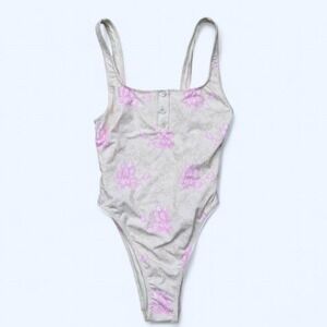 Frankie's Bikinis Cream One-Piece Swimsuit with Pink Floral Print